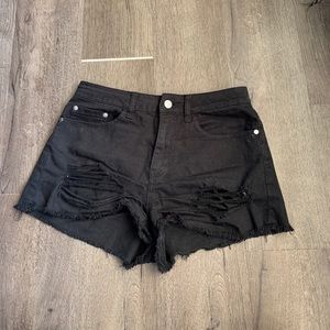 Black distressed shorts